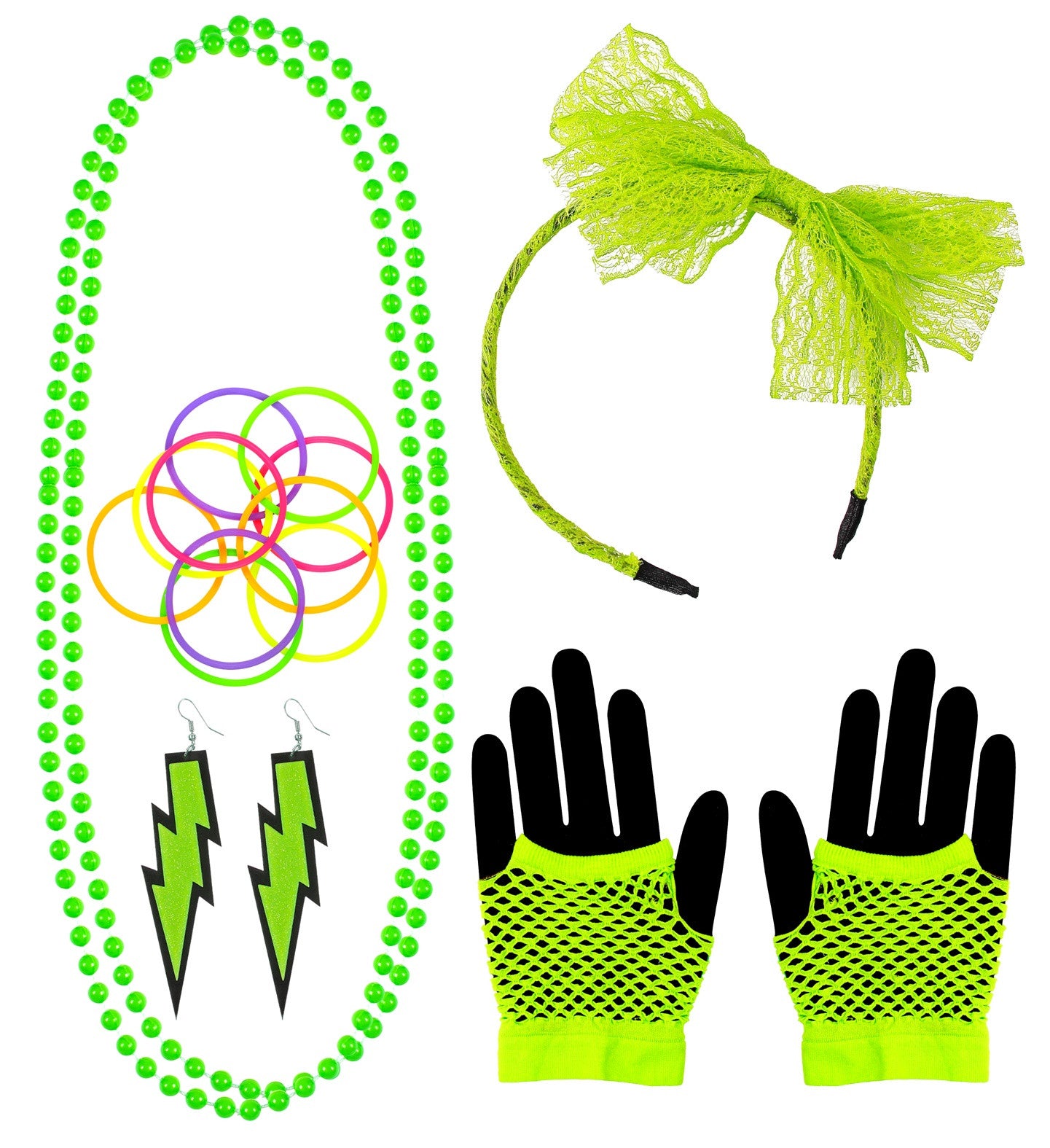 Kit de Accesorios Mujer Años 80 Verde Neón Años 80 Widmann