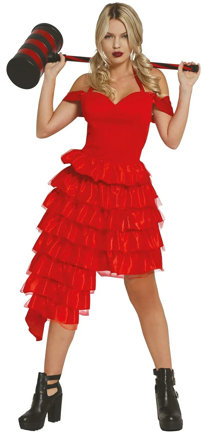 Disfraz de Harley Villana con Vestido Rojo para Niña Harley Quinn Guirca