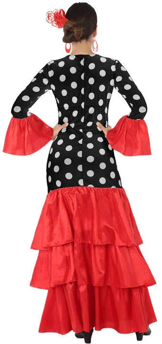 Disfraz de Flamenca Negro con Volantes Rojos para Mujer Sevillanas Atosa