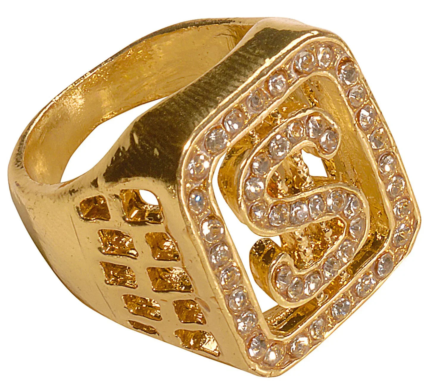 Anillo con el Símbolo del Dólar Dorado con Brillantes Raperos y Hip Hop Widmann