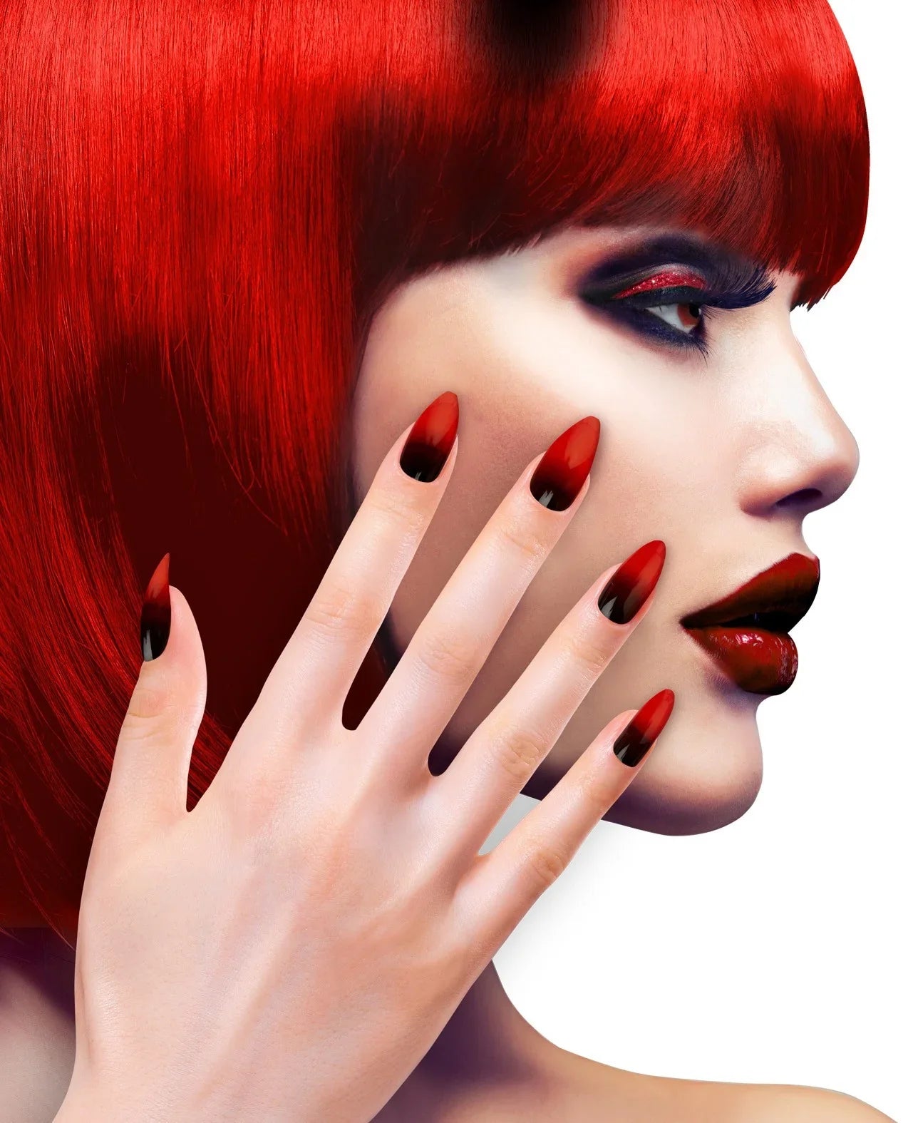 Uñas Postizas Negras con Degradado Rojo con Punta Uñas Postizas Widmann