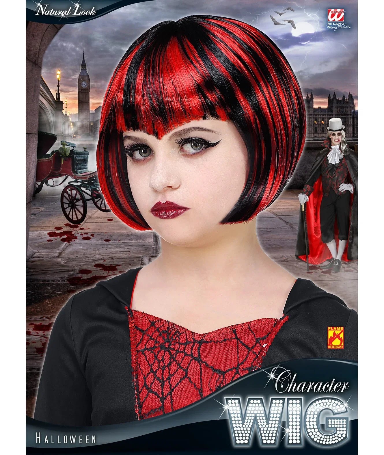Peluca de Vampiresa Infantil Morena con Mechas Rojas Pelucas Infantiles Widmann
