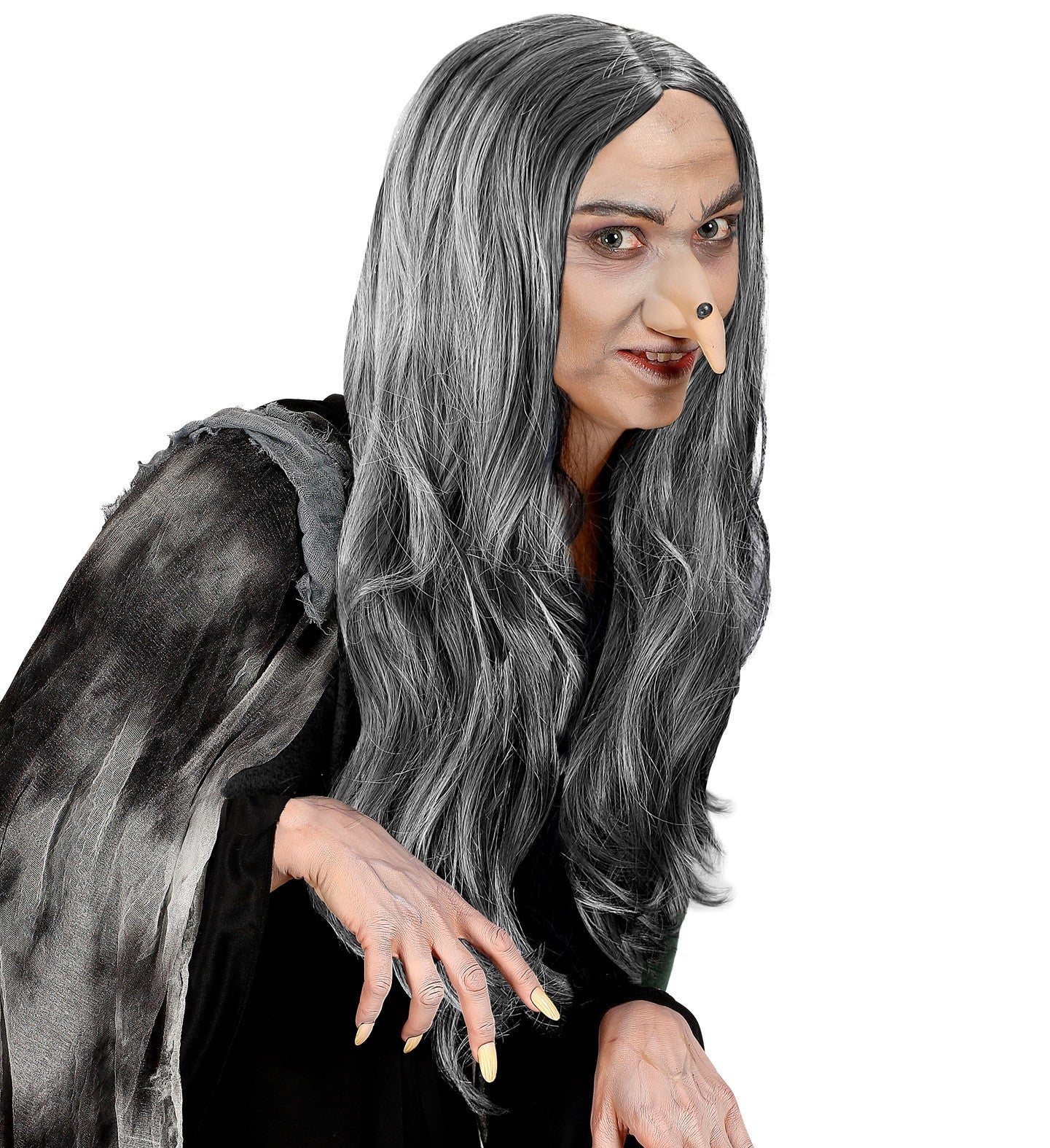 Peluca de Bruja Gris con Melena Larga Lisa Pelucas Canosas Widmann
