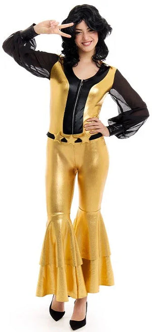 Mono Plateado Mujer Disfraz Mono Metálico Con Cierre Dorado Para