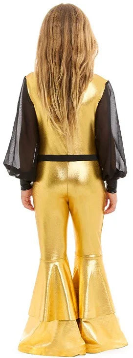 Disfraz Disco Años 70 Dorado y Negro para Niña Disco Infantiles Partilandia