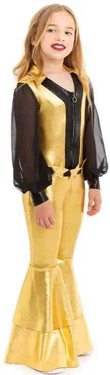 Disfraz Disco Años 70 Dorado y Negro para Niña Disco Infantiles Partilandia
