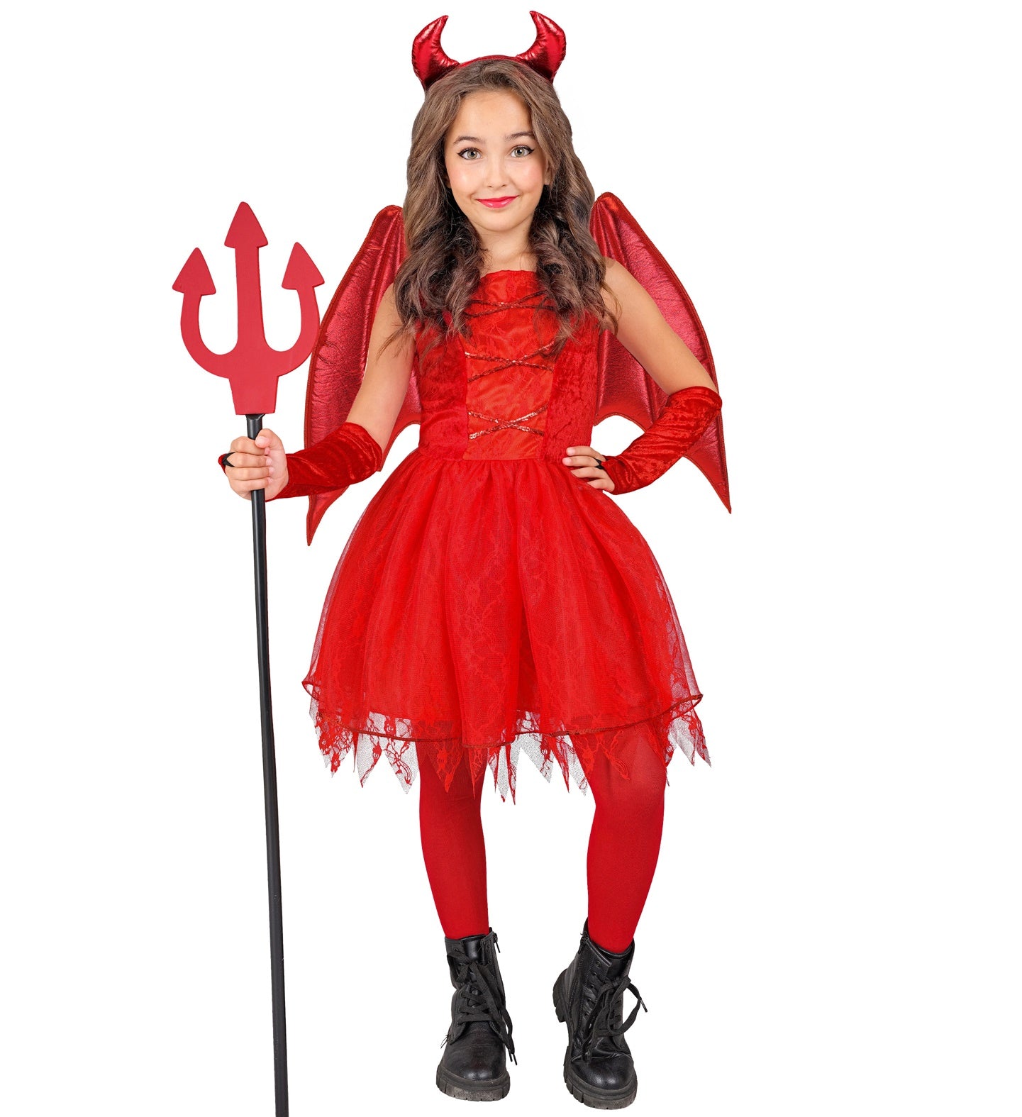 Disfraz de Demonia Roja con Alas para Niña