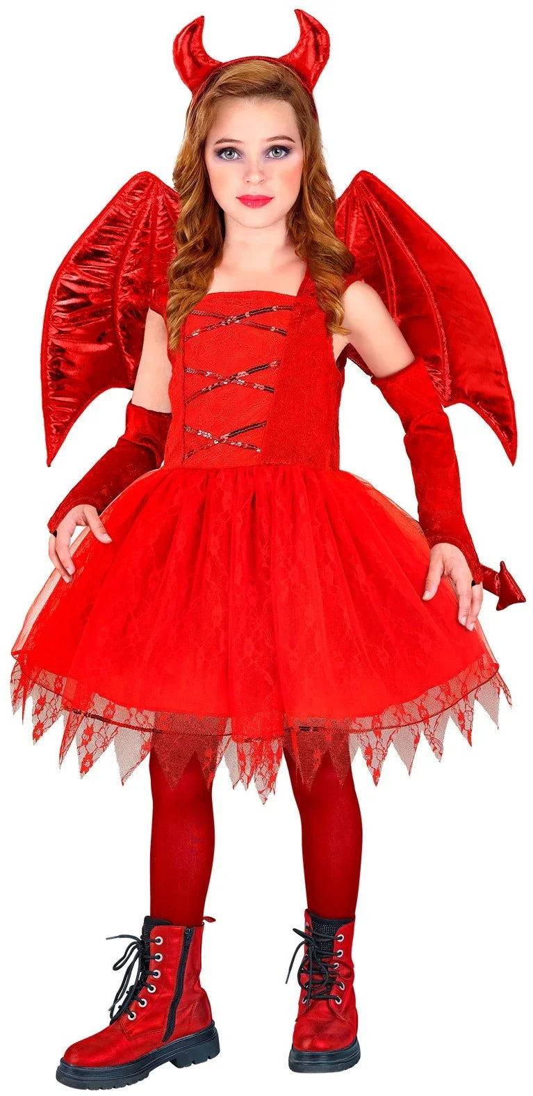 Disfraz de Demonia Roja con Alas para Niña Demonios Widmann