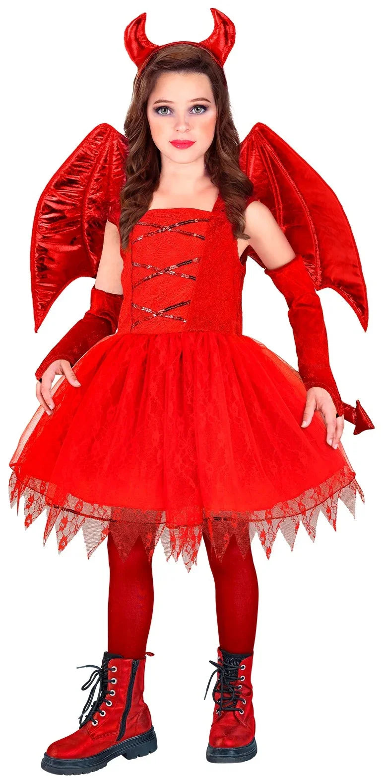 Disfraz de Demonia Roja con Alas para Niña Demonios Widmann