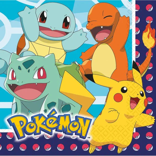 Pack de 16 Servilletas de Pokemon Decoración y Menaje de Dibujos Animados Liragram