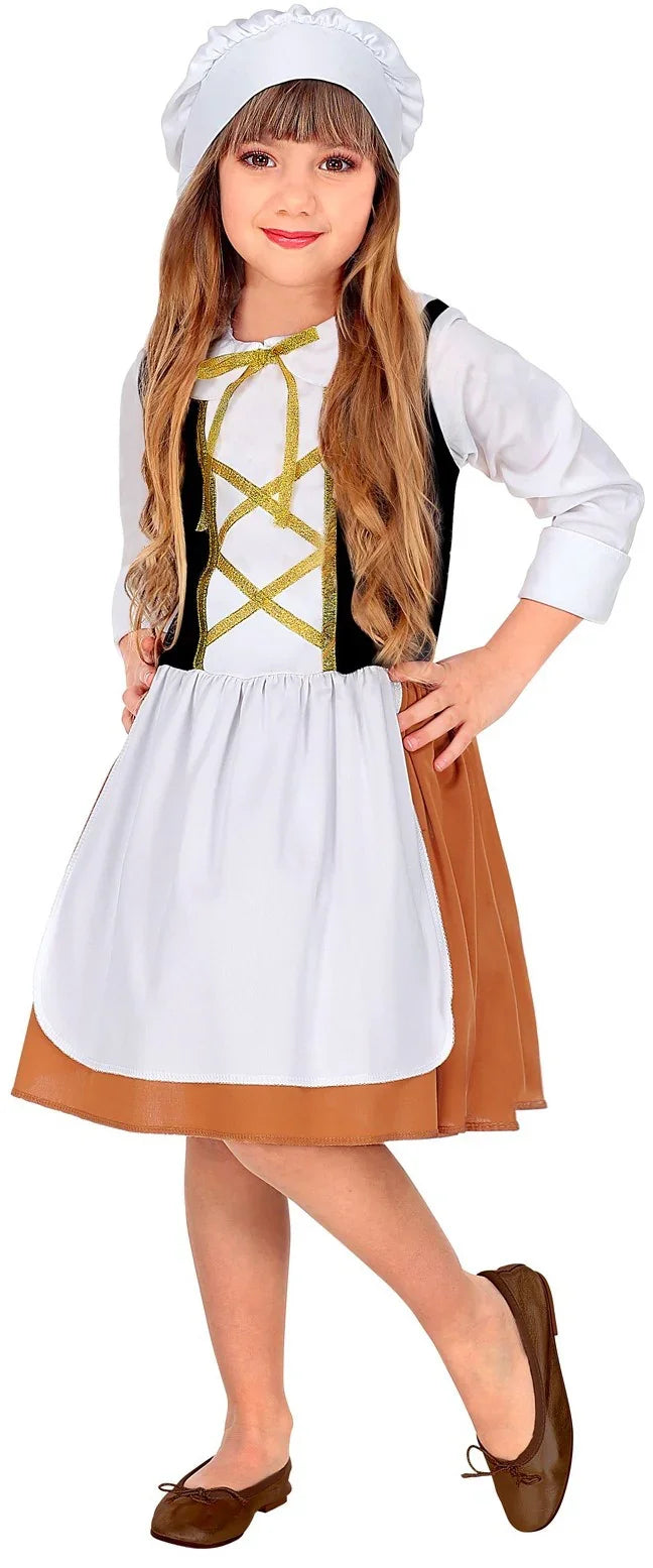 Disfraz de Campesina Medieval con Gorro para Niña Taberneras y Campesinas Medievales Widmann