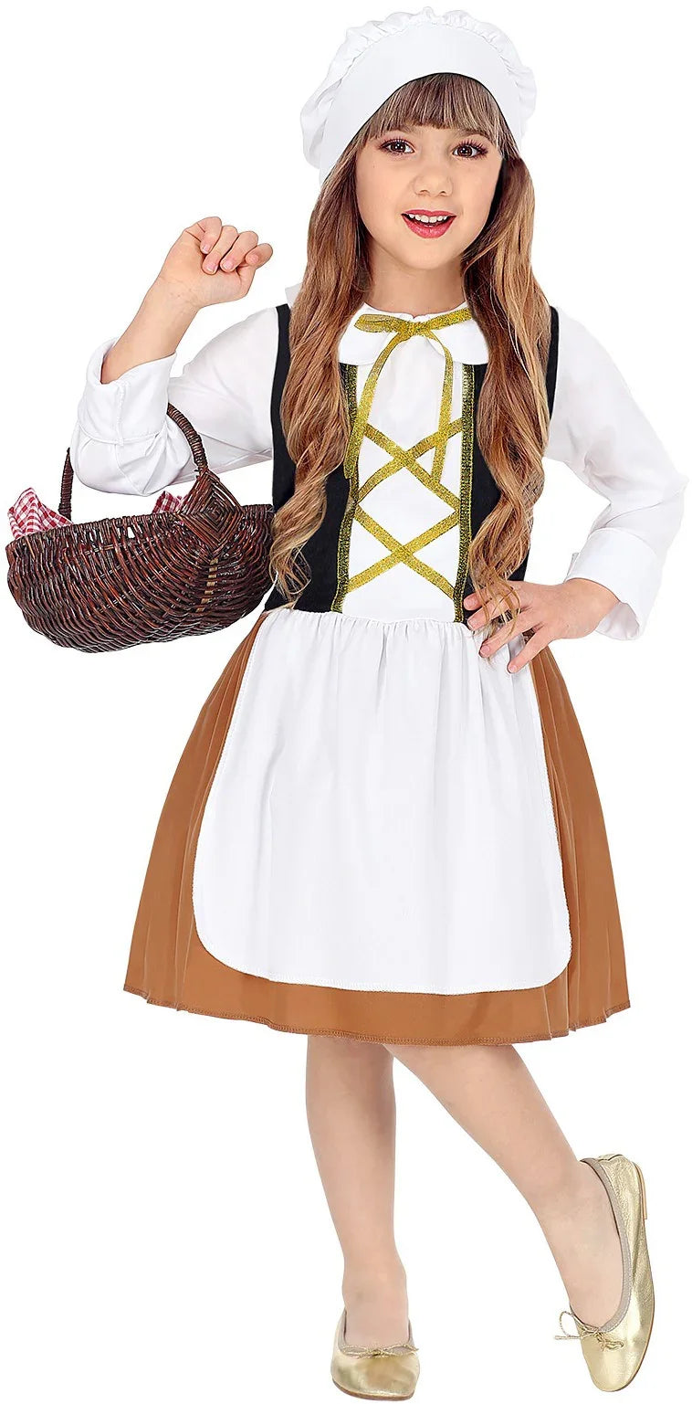 Disfraz de Campesina Medieval con Gorro para Niña Taberneras y Campesinas Medievales Widmann