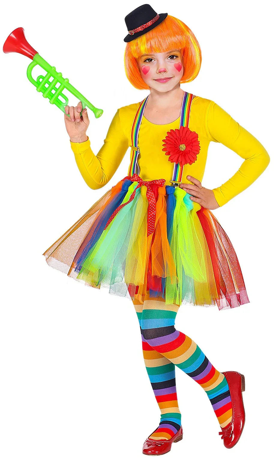 Kit de Payasa Infantil con Tutú, Tirantes, Flor y Sombrero Payasos Infantiles Widmann