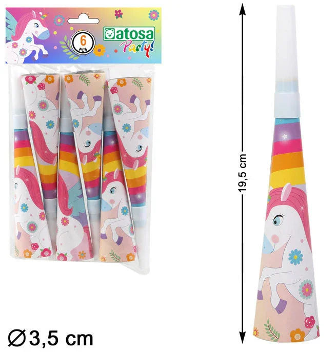 Pack 6 Trompetas de Unicornio de Cumpleaños Decoración y Menaje de Dibujos Animados Atosa