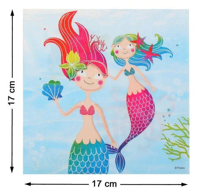 Pack de 20 Servilletas de Sirenas del Mar Decoración y Menaje de Dibujos Animados Atosa