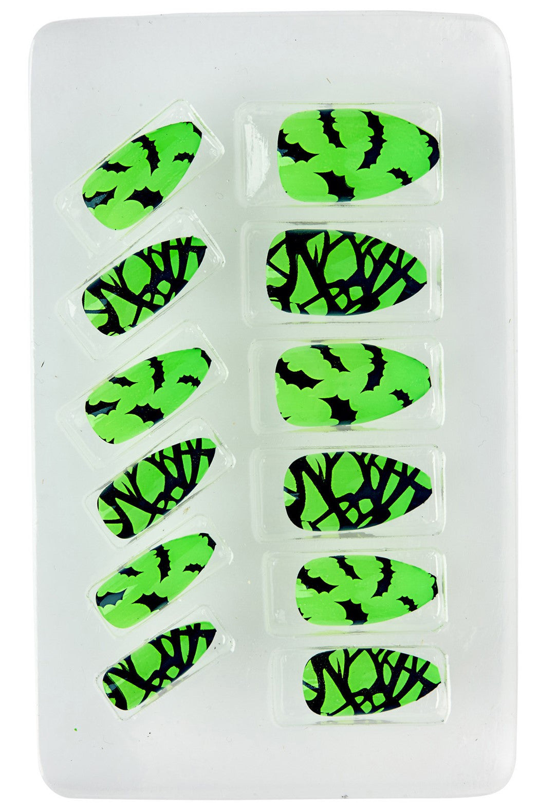 Uñas Postizas de Murciélagos en Negro y Verde Neón Uñas Postizas Widmann