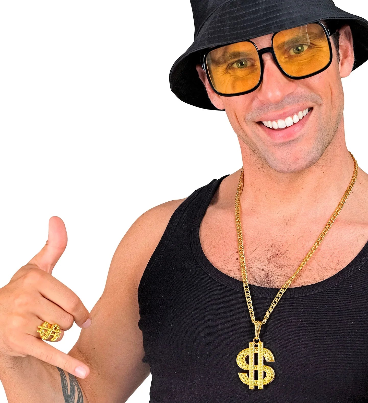 Collar y Anillo Dorados con el Símbolo del Dólar Joyas y Bisutería Widmann