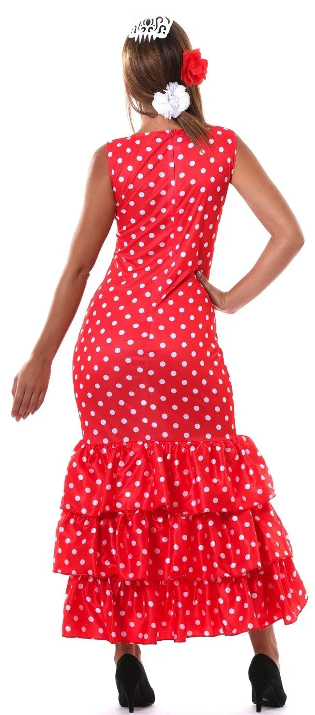 Disfraz de Flamenca Roja con Lunares Blancos para Mujer Sevillanas Guirca