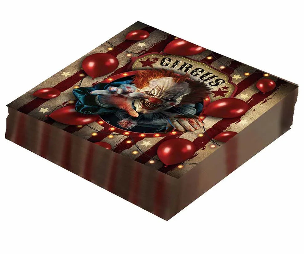 Pack 12 Servilletas de Circo Payaso Asesino Menaje Halloween Guirca
