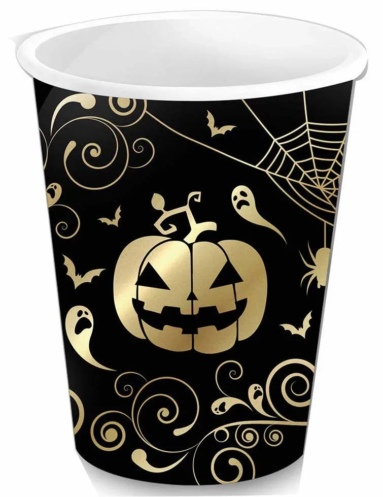 Pack 6 Vasos Negros de Calabaza Dorada Menaje Halloween Guirca