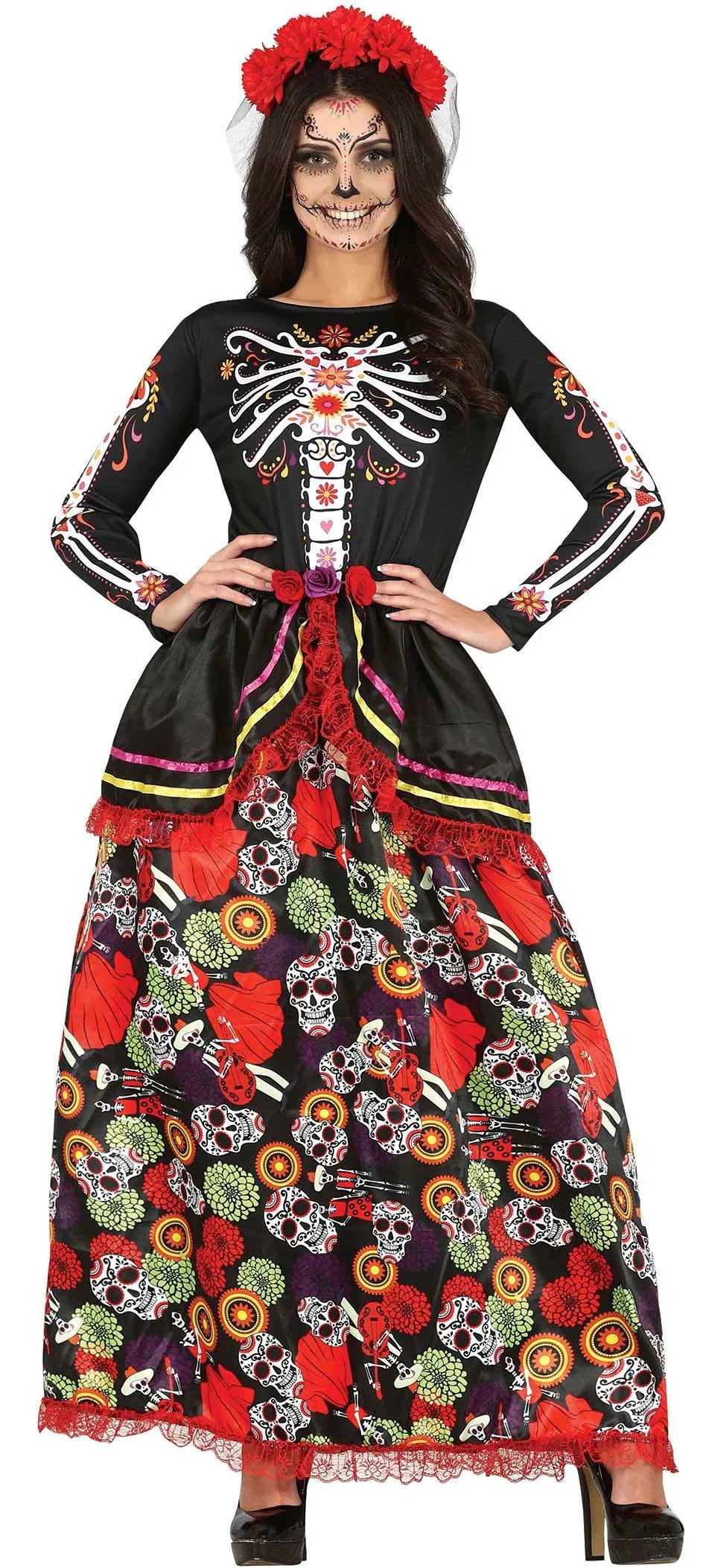Disfraz de Catrina Muerte Mexicana Largo para Mujer Catrina Guirca