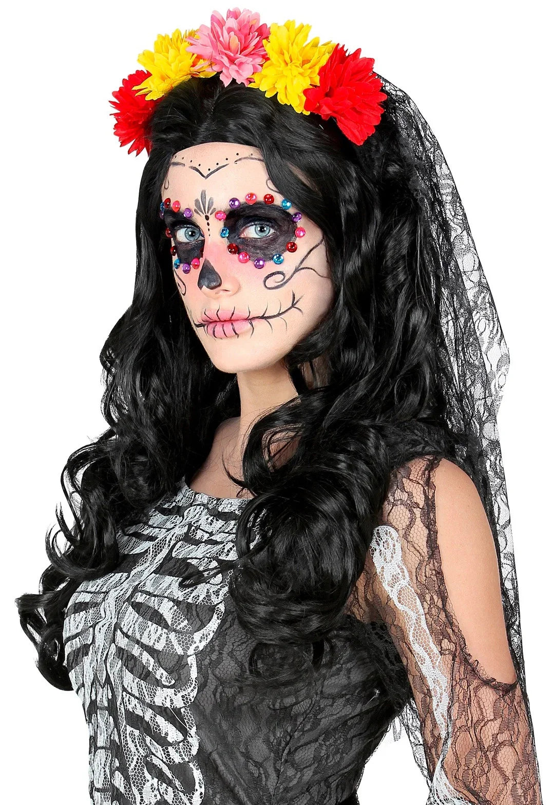 Diadema del Día de los Muertos con Velo de Encaje Accesorios Halloween Widmann