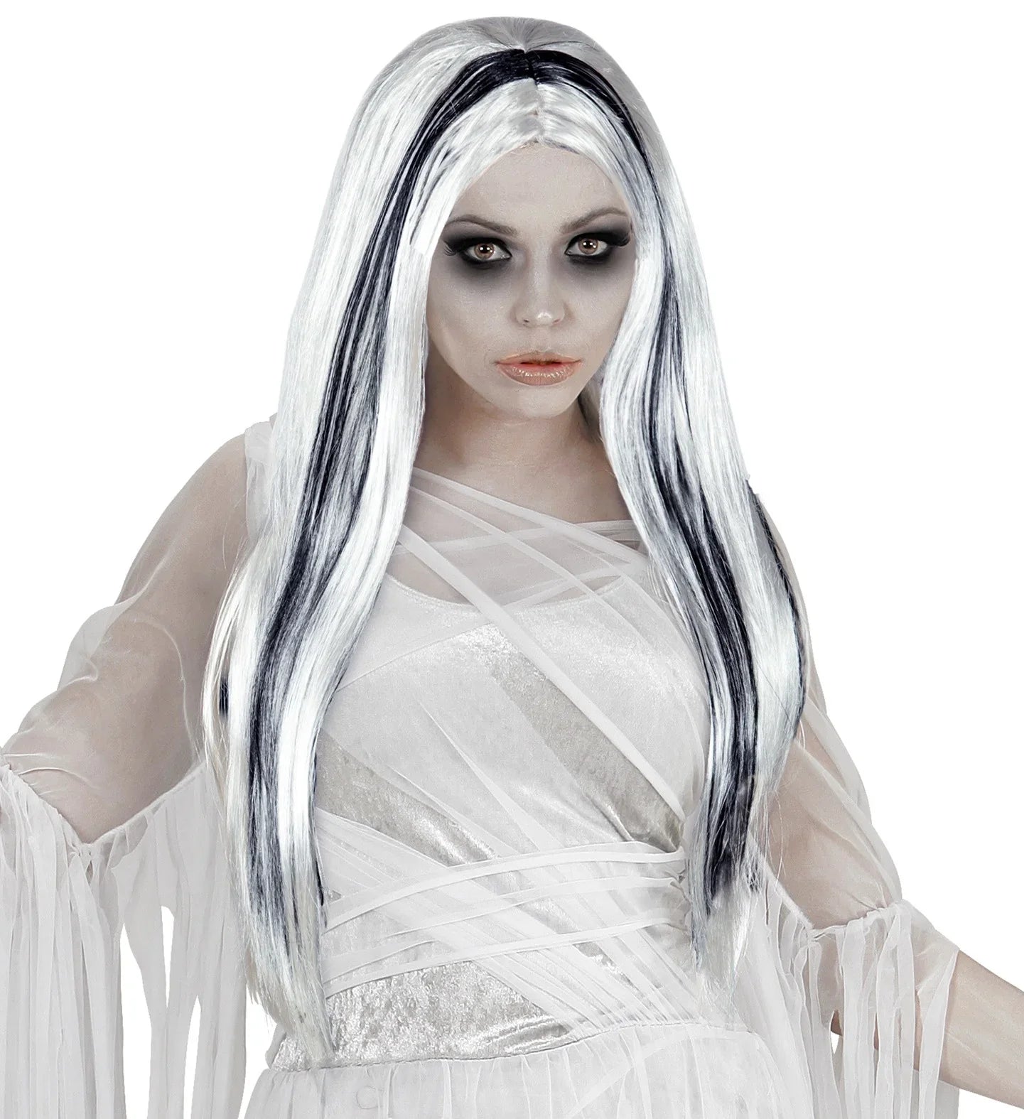 Peluca de Fantasma Blanca con Mechas Negras Pelucas Blancas Widmann