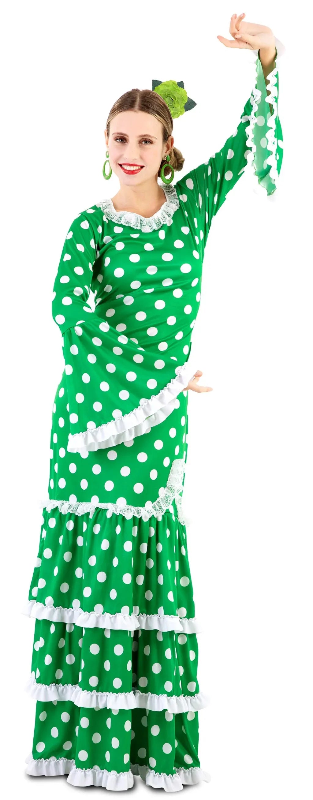 Disfraz de Flamenca Verde con Lunares para Mujer Sevillanas EuroCarnavales