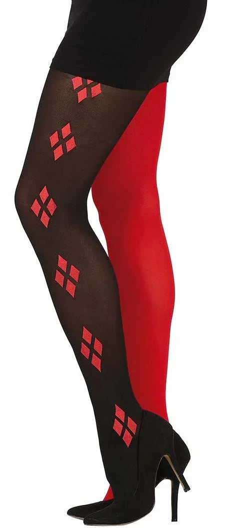 Pantys Mitad Rojo y Negro con Rombos Medias y Pantys Guirca