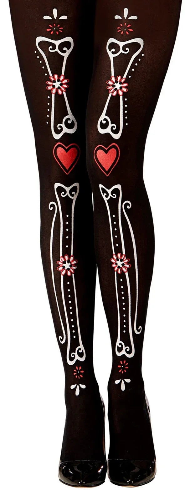 Pantys Negros con Huesos Decorados Catrina Widmann