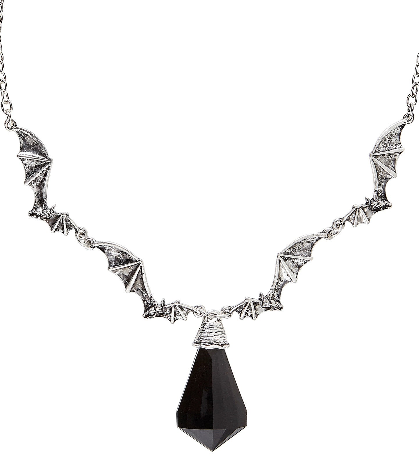 Collar de Murciélagos Plateado con Gema Negra Collares, Colgantes y Gargantillas Smiffys