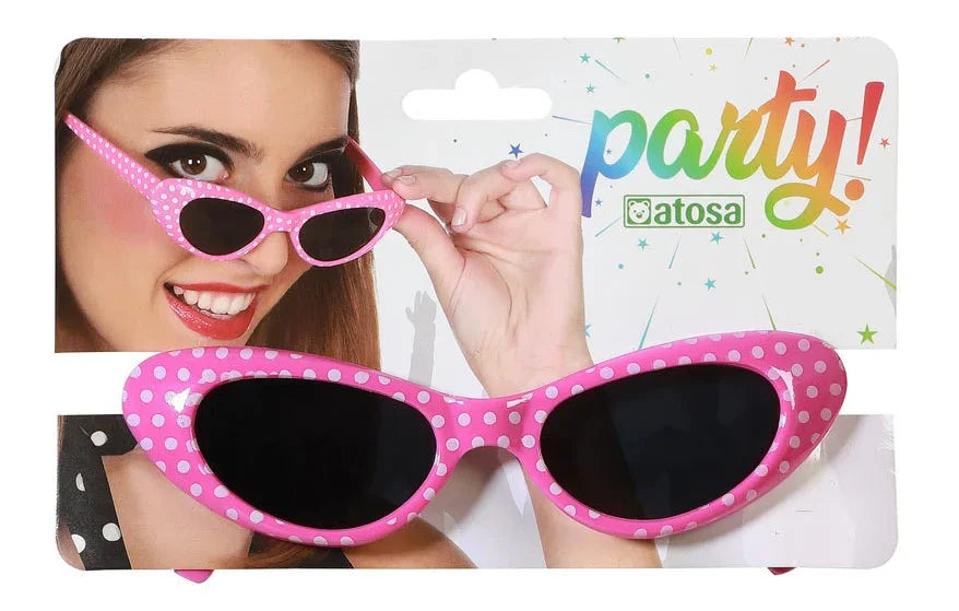 Gafas Rosas Años 50 con Lunares Blancos Complementos Grease Años 40 - 50 Atosa