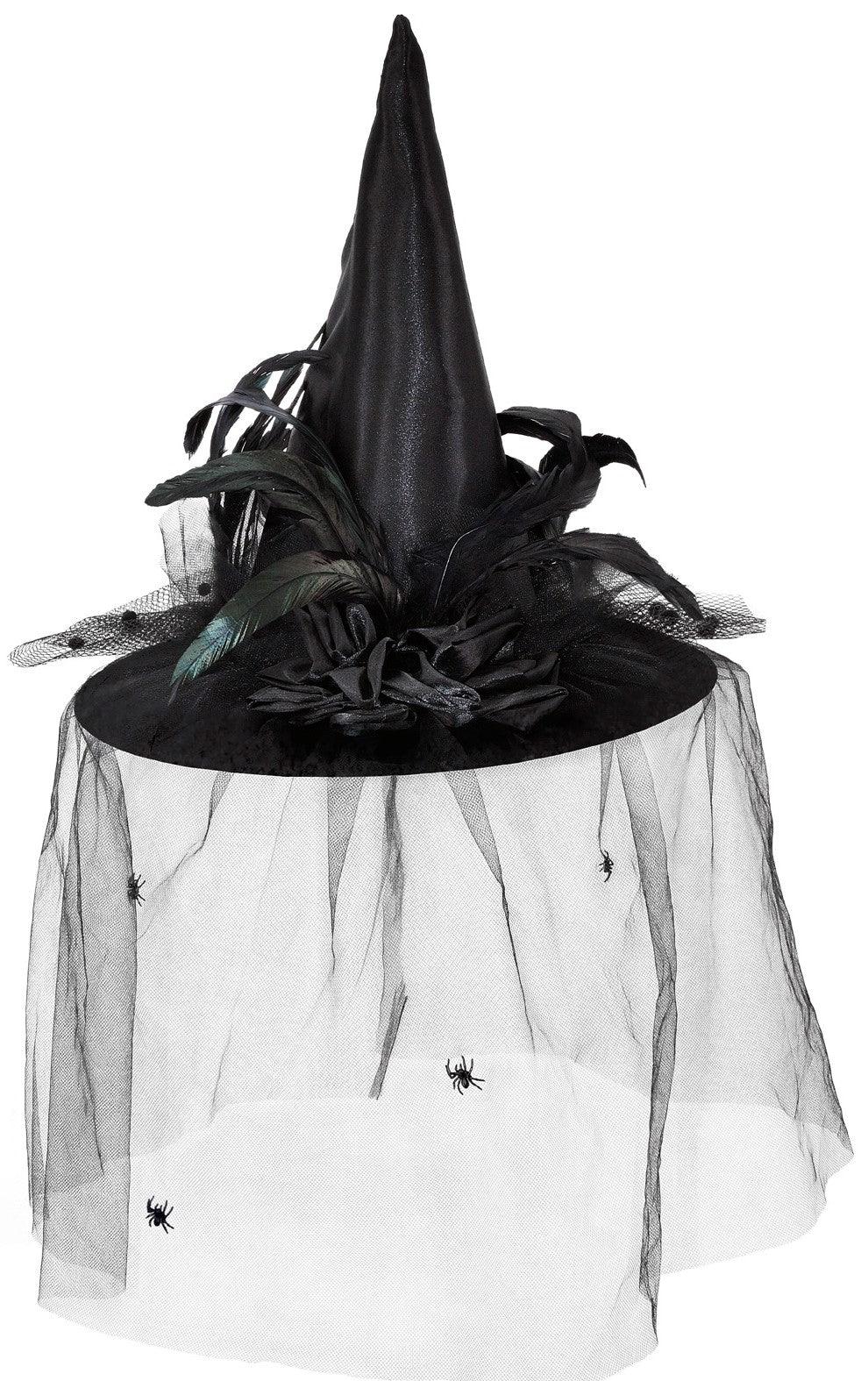 Sombrero de Bruja Negro con Velo, Flores y Plumas Sombreros de Bruja Widmann