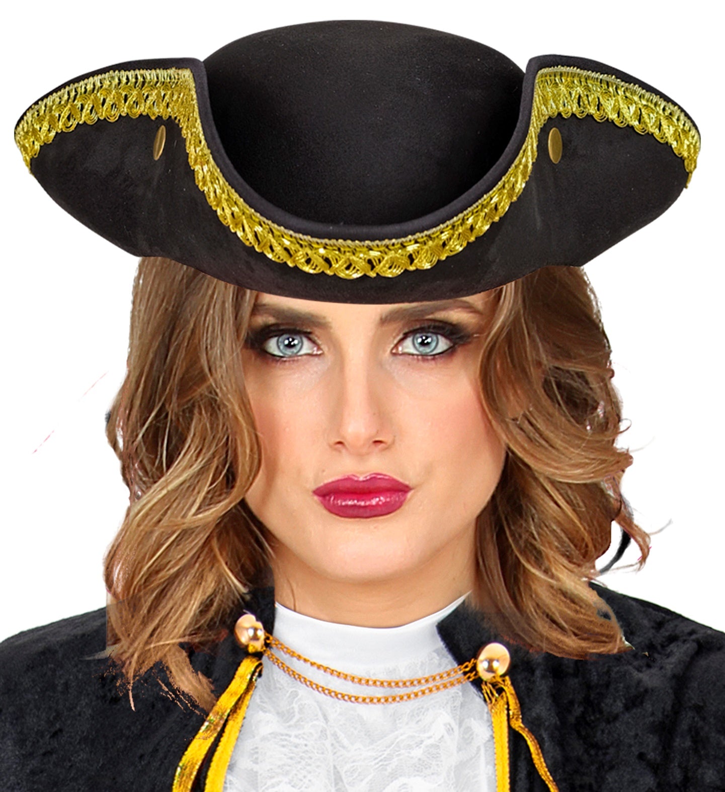 Sombrero Tricornio Elegante de Época en Color Negro Complementos Venecianos y de Época Widmann