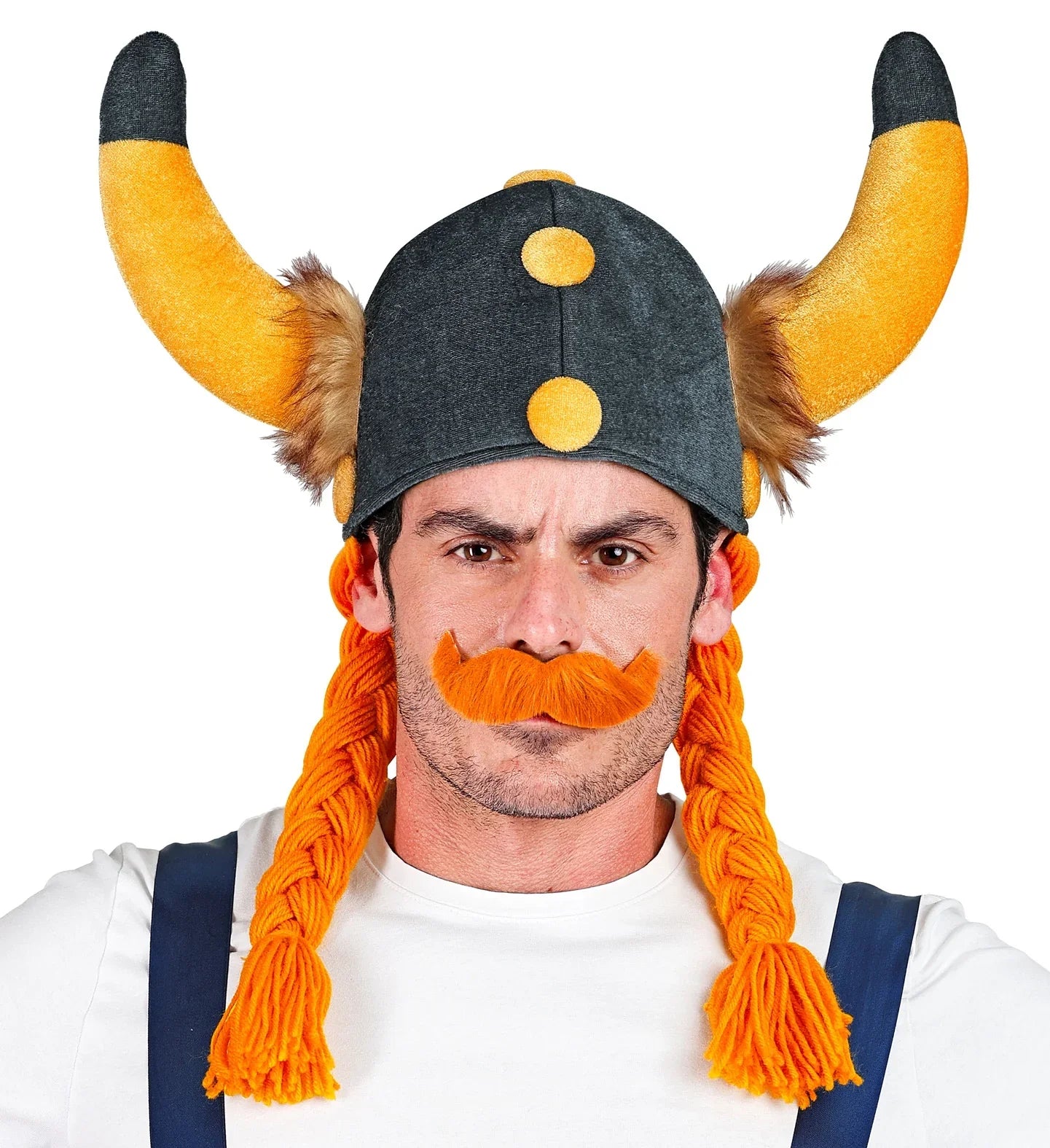 Gorro Vikingo con Cuernos y Trenzas Naranjas Complementos Vikingos Widmann