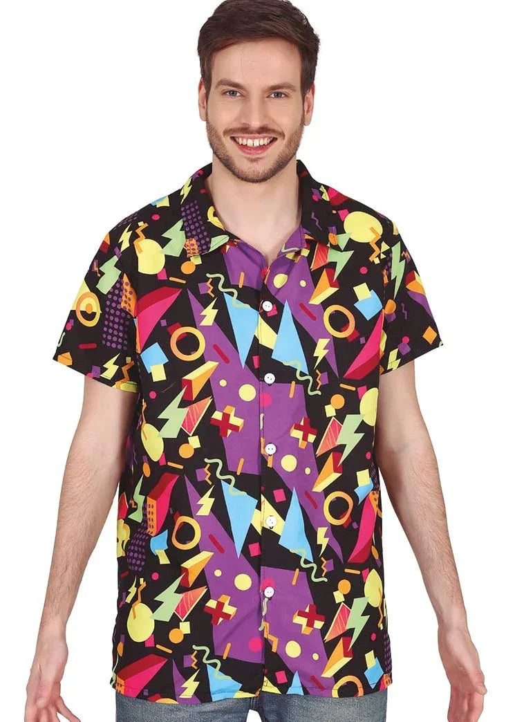 Camisa Negra con Estampado Años 80 para Hombre Años 80 Guirca