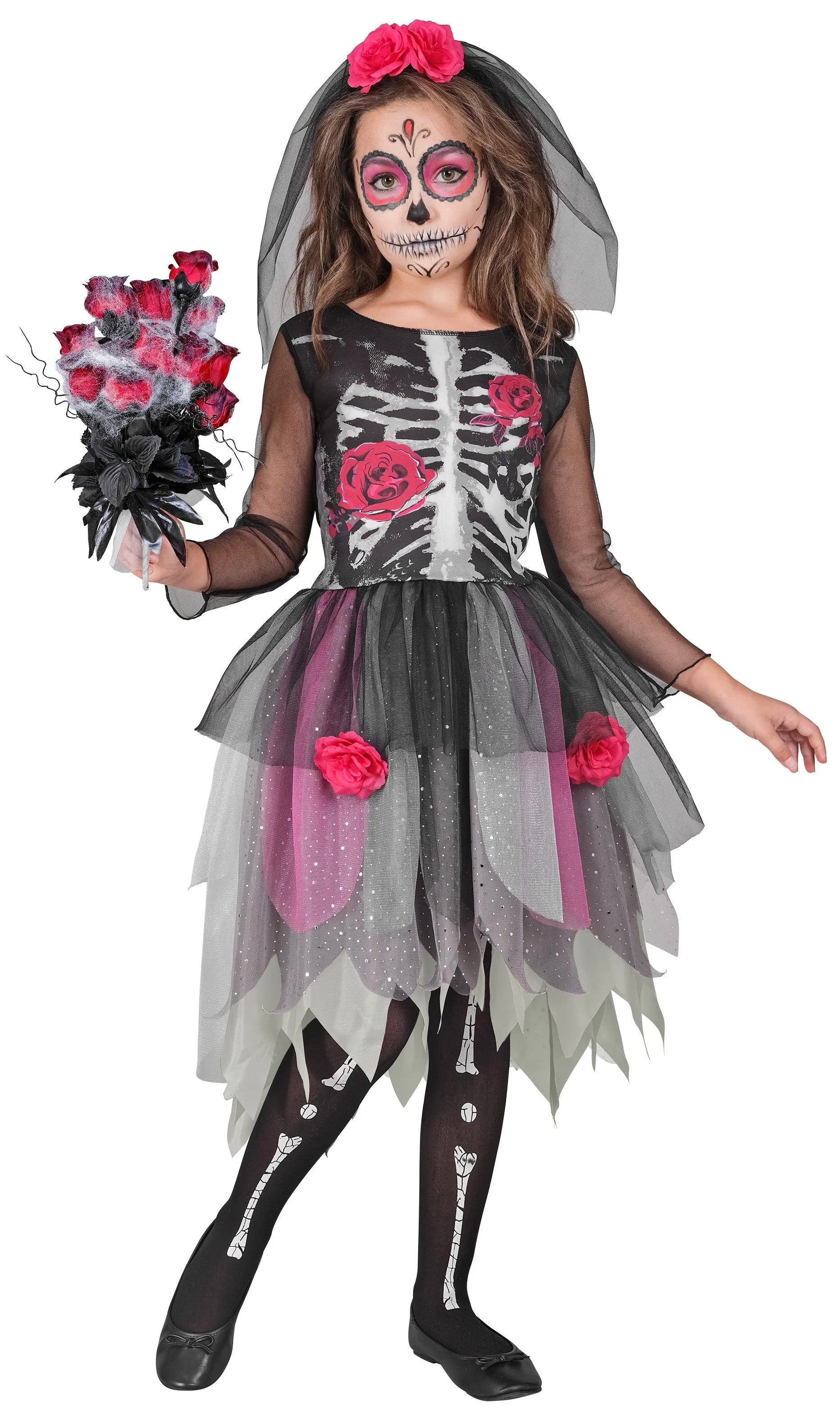 Disfraz de Catrina con Rosas para Niña Catrina Widmann