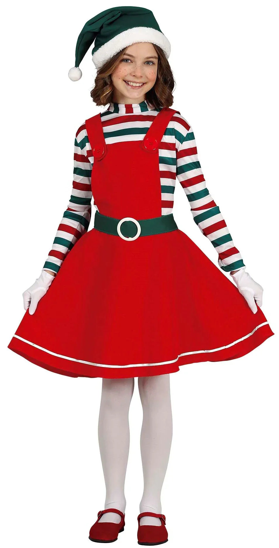 Disfraz de Elfa de Papá Noel con Falda Peto para Niña Elfos Navideños Guirca