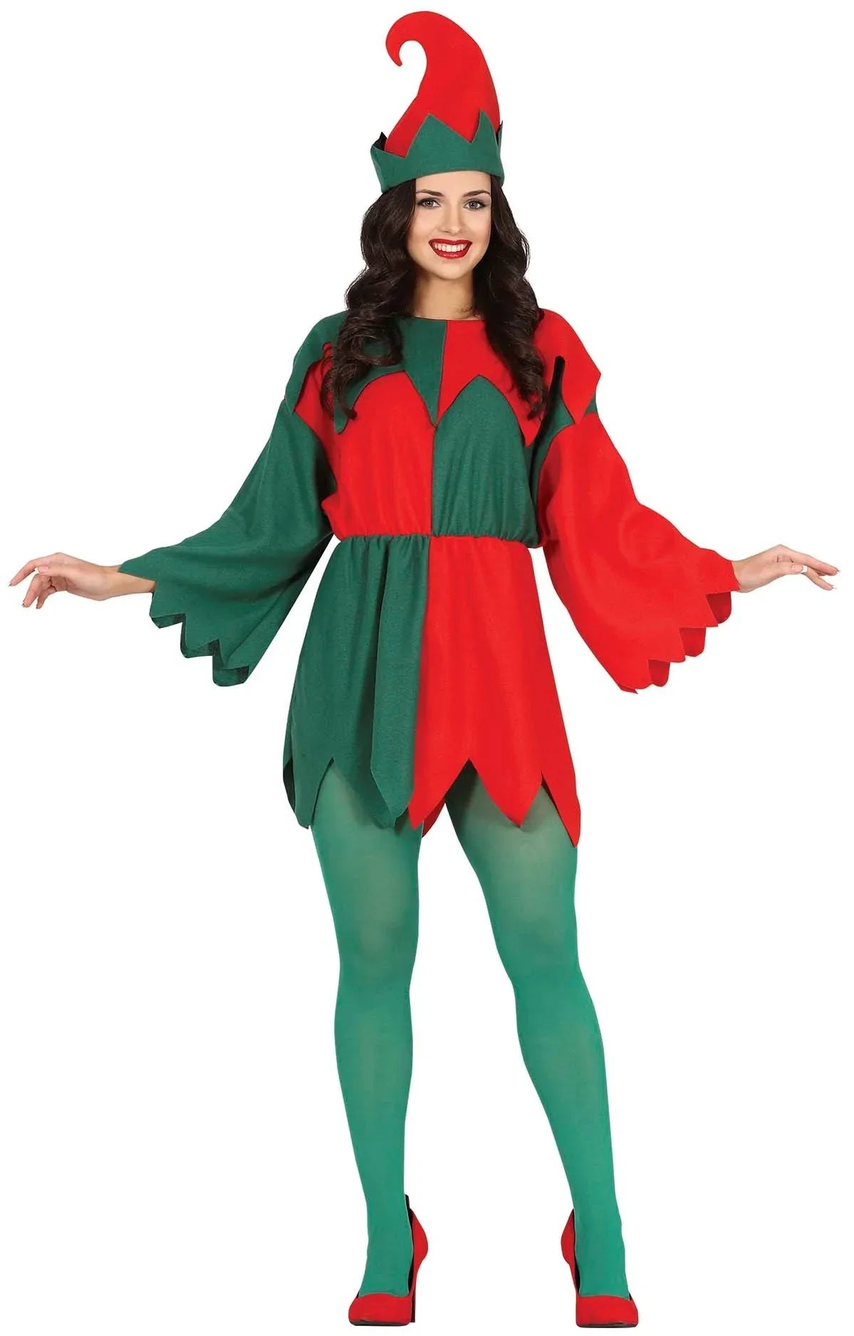Disfraz de Elfa Navideña Rojo y Verde para Mujer Elfos Navideños Guirca