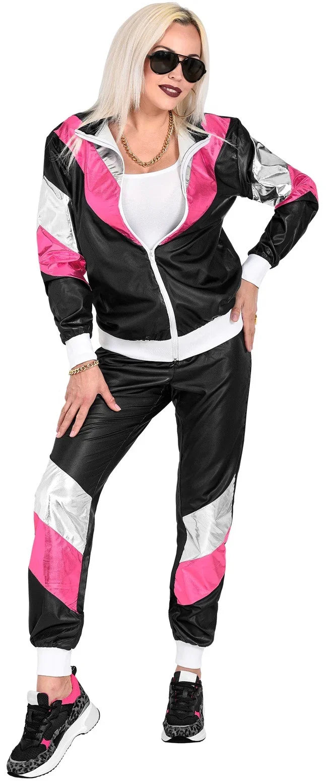 Disfraz Chándal Años 80 Negro Brillante para Adulto Chándales de Táctel Años 80 Widmann
