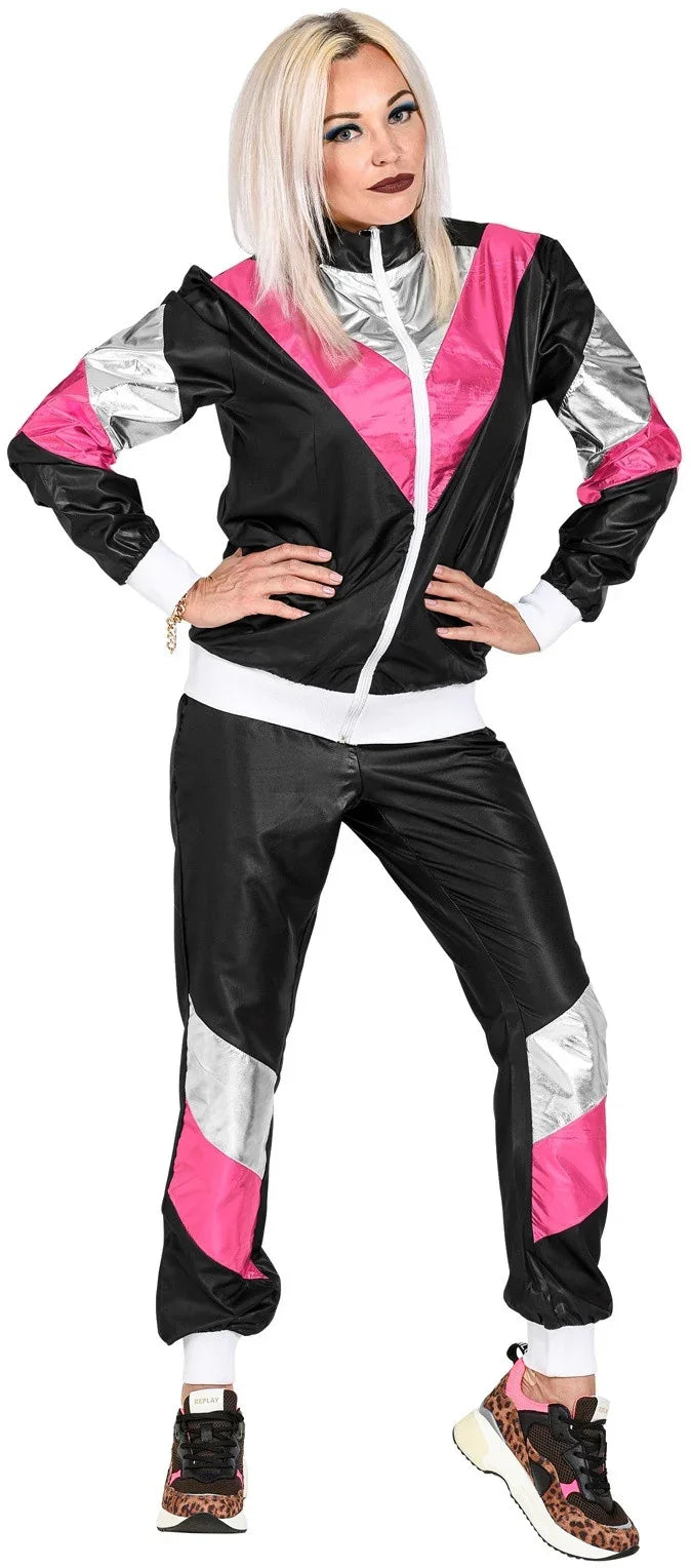 Disfraz Chándal Años 80 Negro Brillante para Adulto Chándales de Táctel Años 80 Widmann