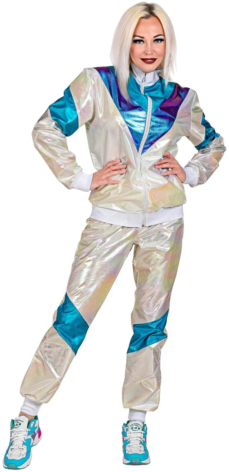 Disfraz Chándal Años 80 Blanco Perlado para Adulto Chándales de Táctel Años 80 Widmann