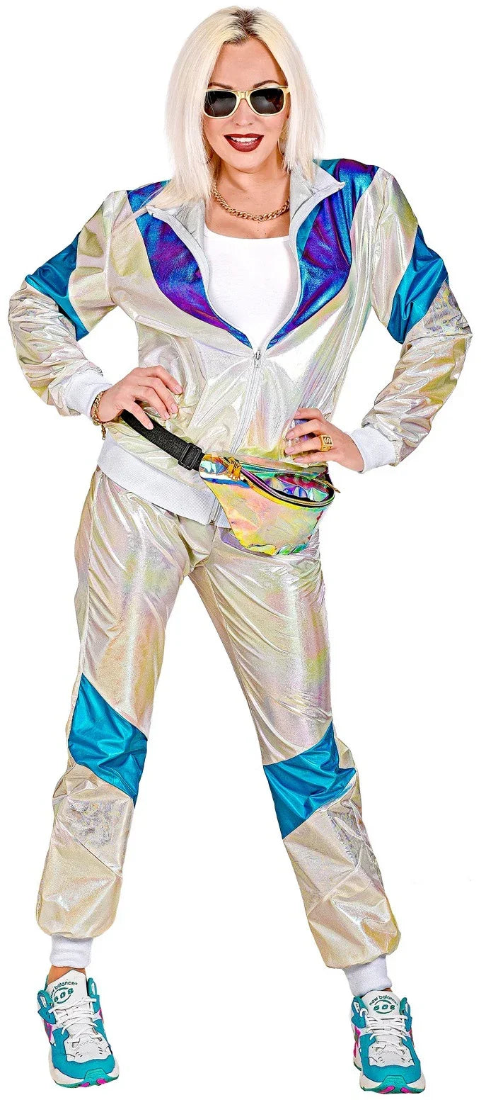 Disfraz Chándal Años 80 Blanco Perlado para Adulto Chándales de Táctel Años 80 Widmann