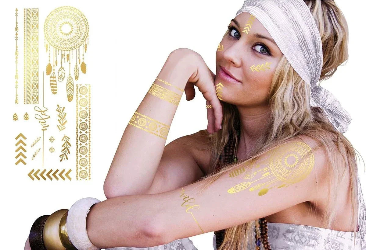 Kit de Tatuajes Hippies Dorados Complementos Hippies Guirca