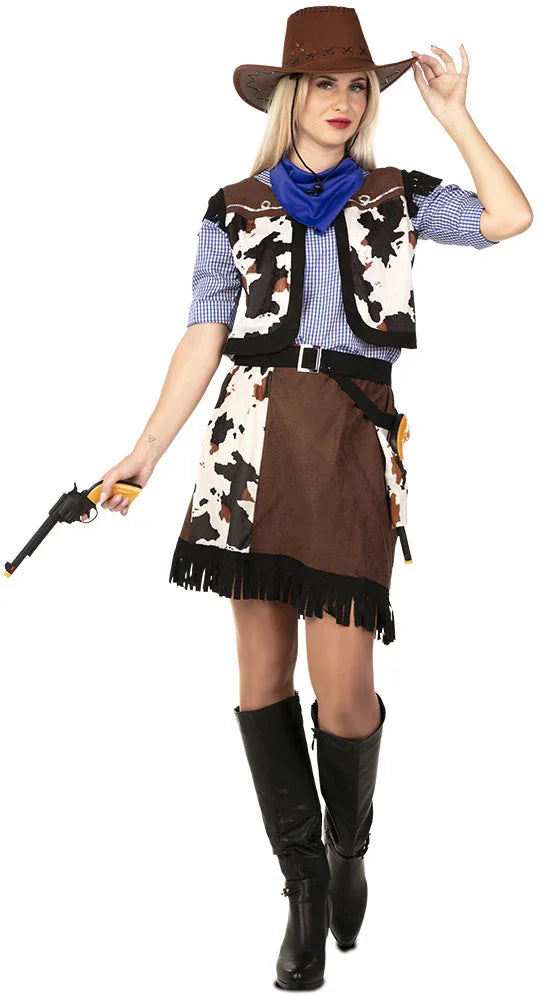 Disfraz de Vaquera Estampado Vaca para Mujer Vaquero EuroCarnavales
