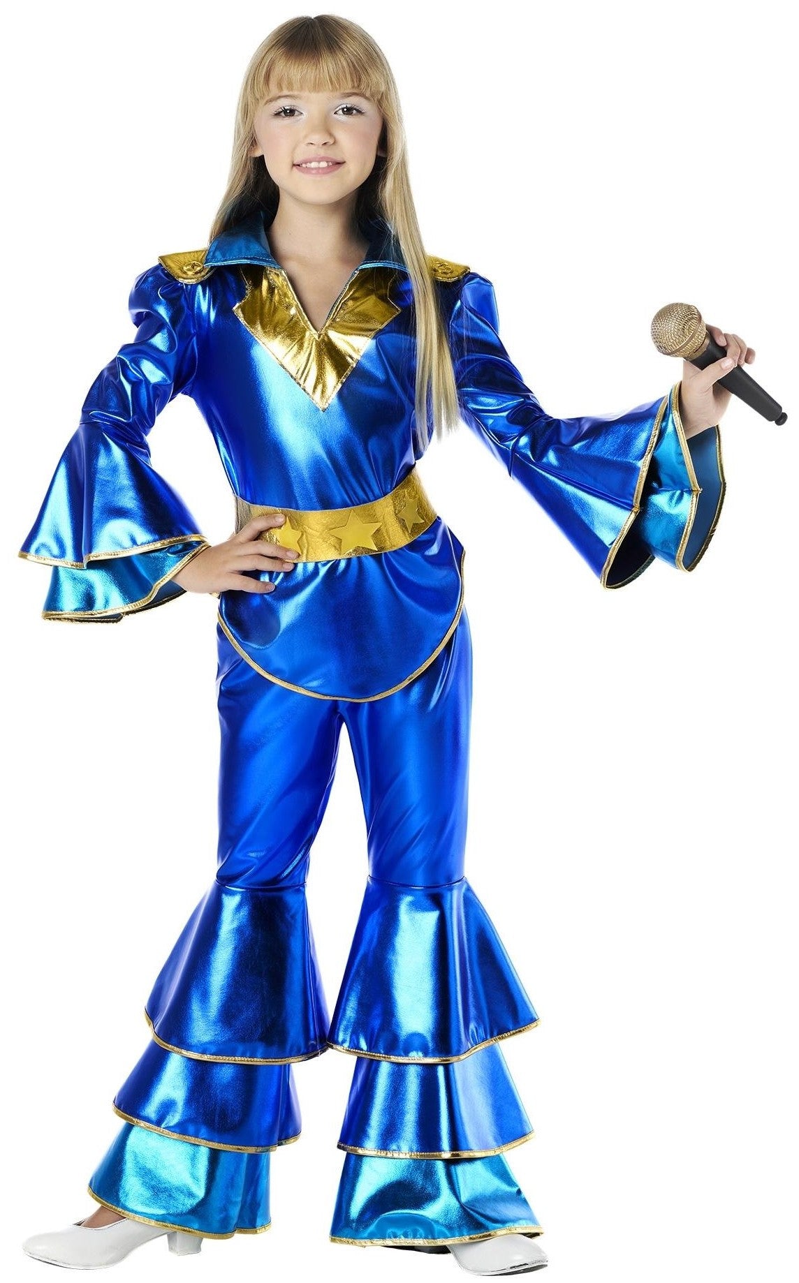Disfraz Disco Años 70 Azul y Dorado para Niña Disco Infantiles Kimokawaii