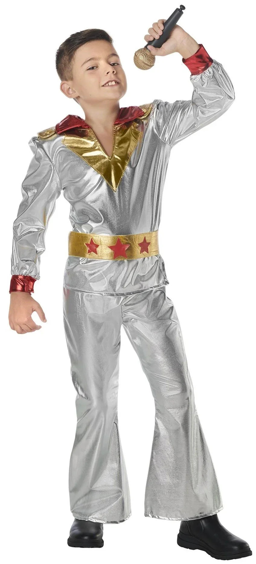 Disfraz Disco Años 70 Plateado y Rojo para Niño Disco Infantiles Kimokawaii