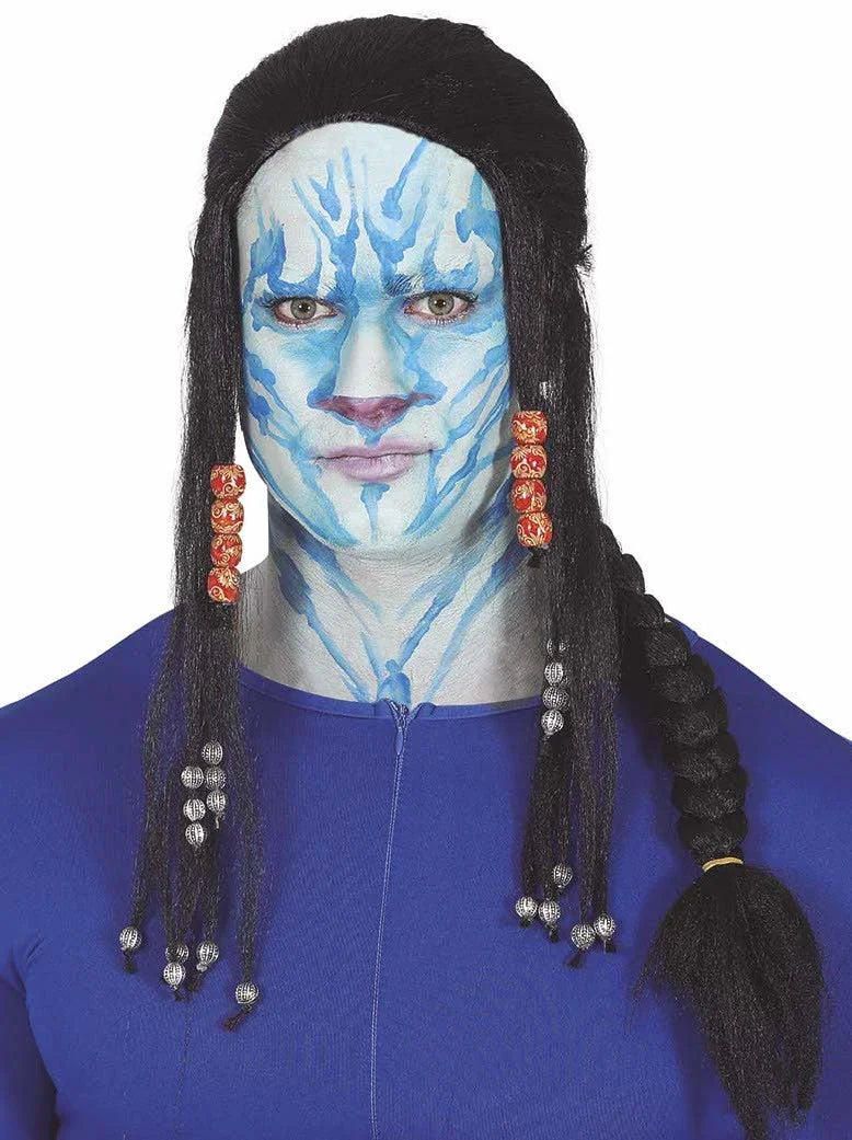 Peluca de Avatar Morena con Trenzas y Abalorios Pelucas Morenas Guirca