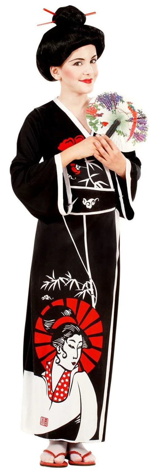 Disfraz de Geisha Negro Decorado para Niña Geishas Widmann