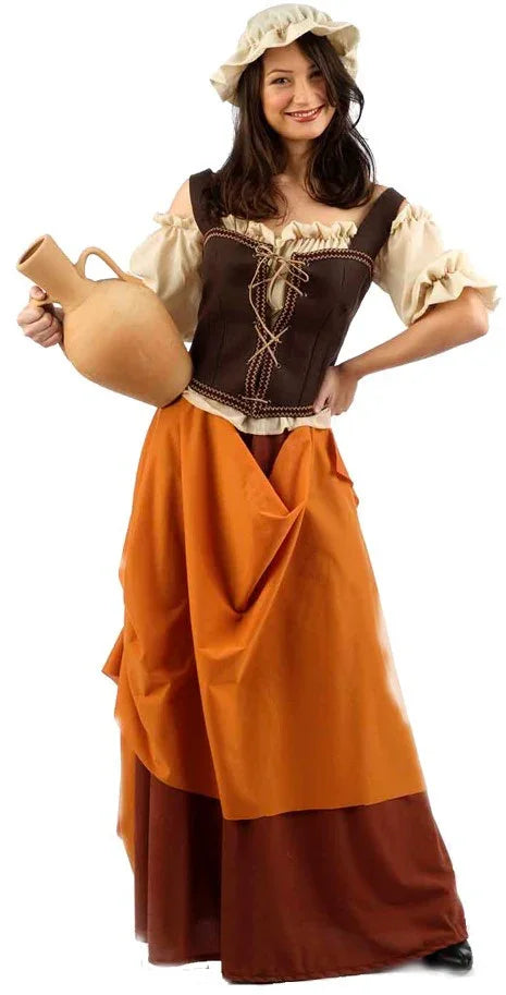 Disfraz de Campesina Medieval con Gorro para Mujer Taberneras y Campesinas Medievales Limit Sport